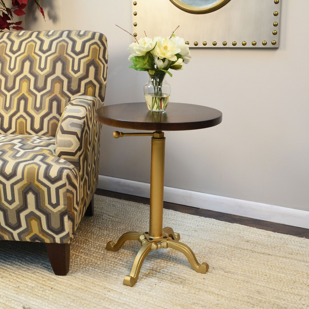 Contemporary Home Living Vintage Style Adjustable Table - 22" - Brown and Gold
